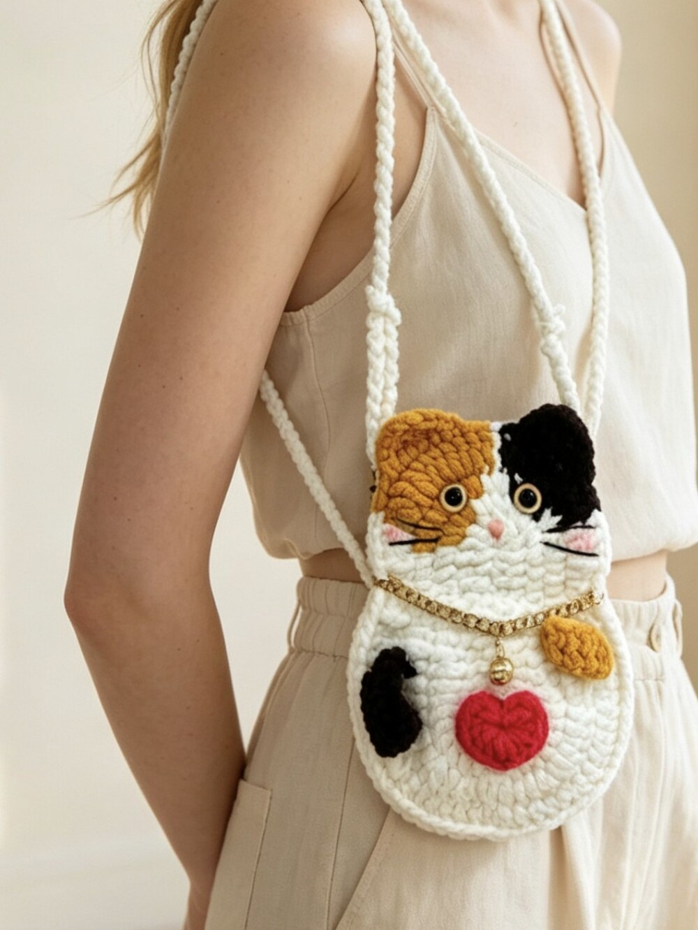 Handmade crochet Cute Cat Bag Cellphone Purse, Crossbody mini Bag - Picture 1 of 13
